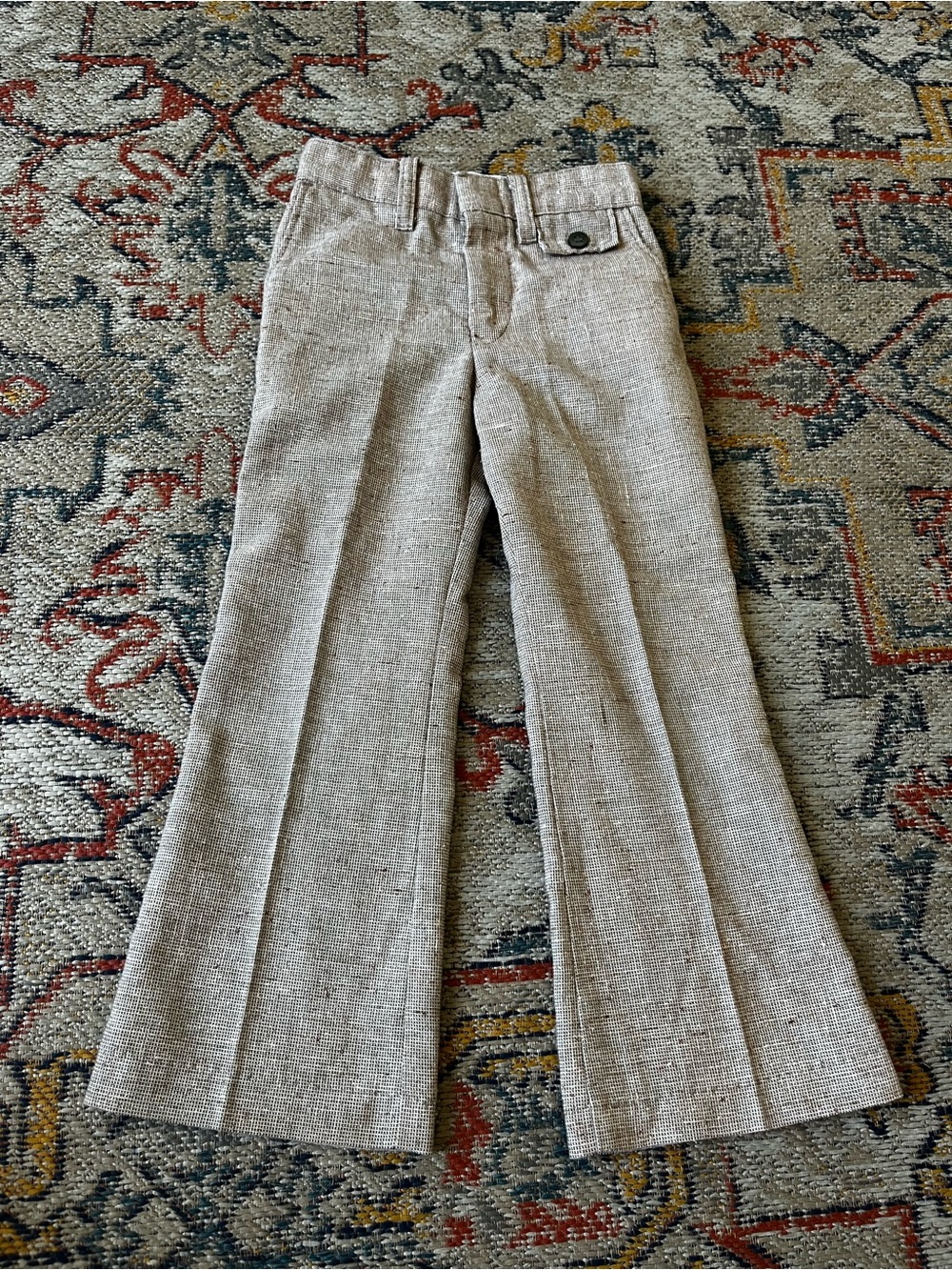 Kids Neutral Beige Linen-Blend Dress Pants Size 4 or 5 Boy’s Flared